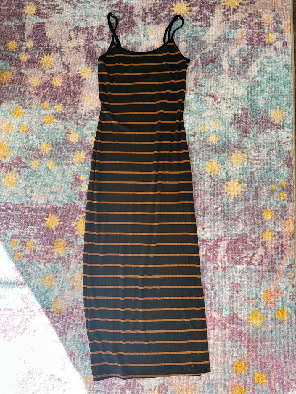 Pinkblush Black and Orange Striped Maternity Spaghetti Straps Midi Dress